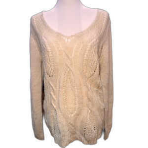 Charlotte Russe Cream Cable Knit Fisherman Y2K Sweater V-Neck Cozy Women’s M